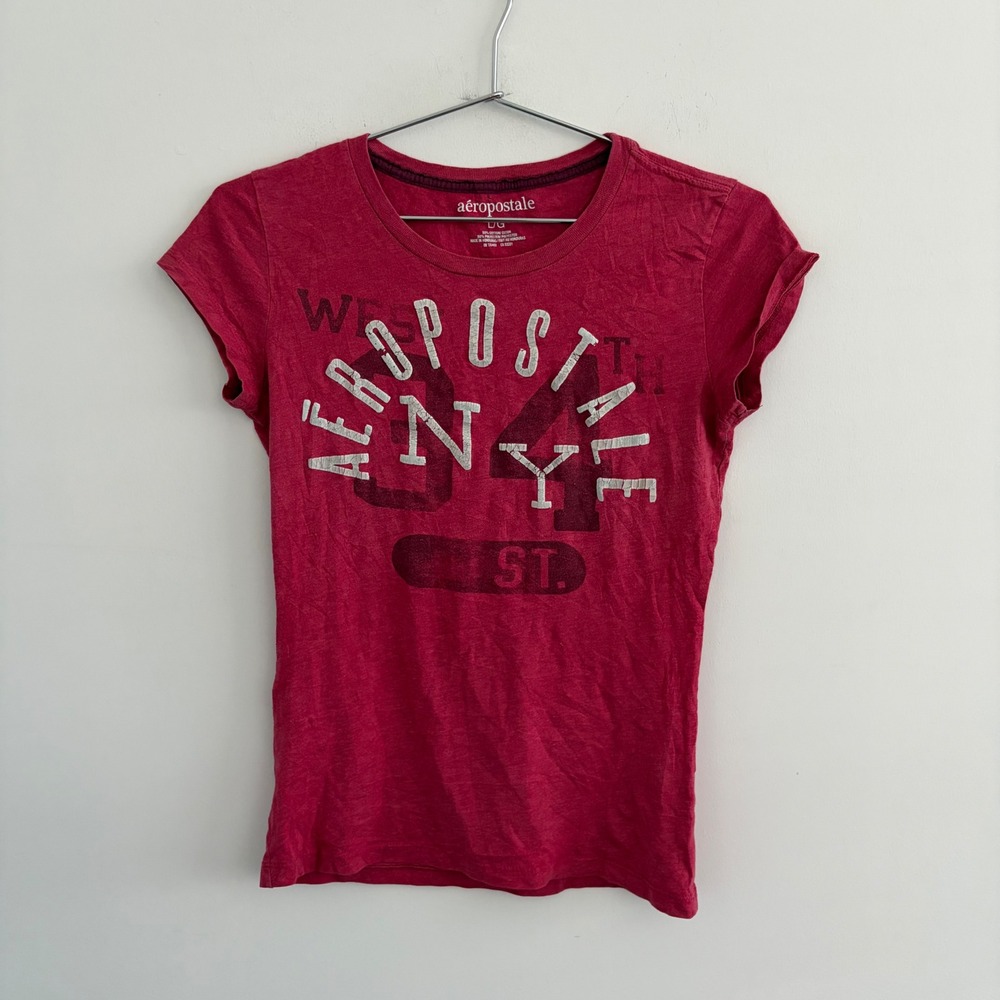 Aeropostale Womens Graphic T-Shirt Red Short Sleeve Crew Neck Large